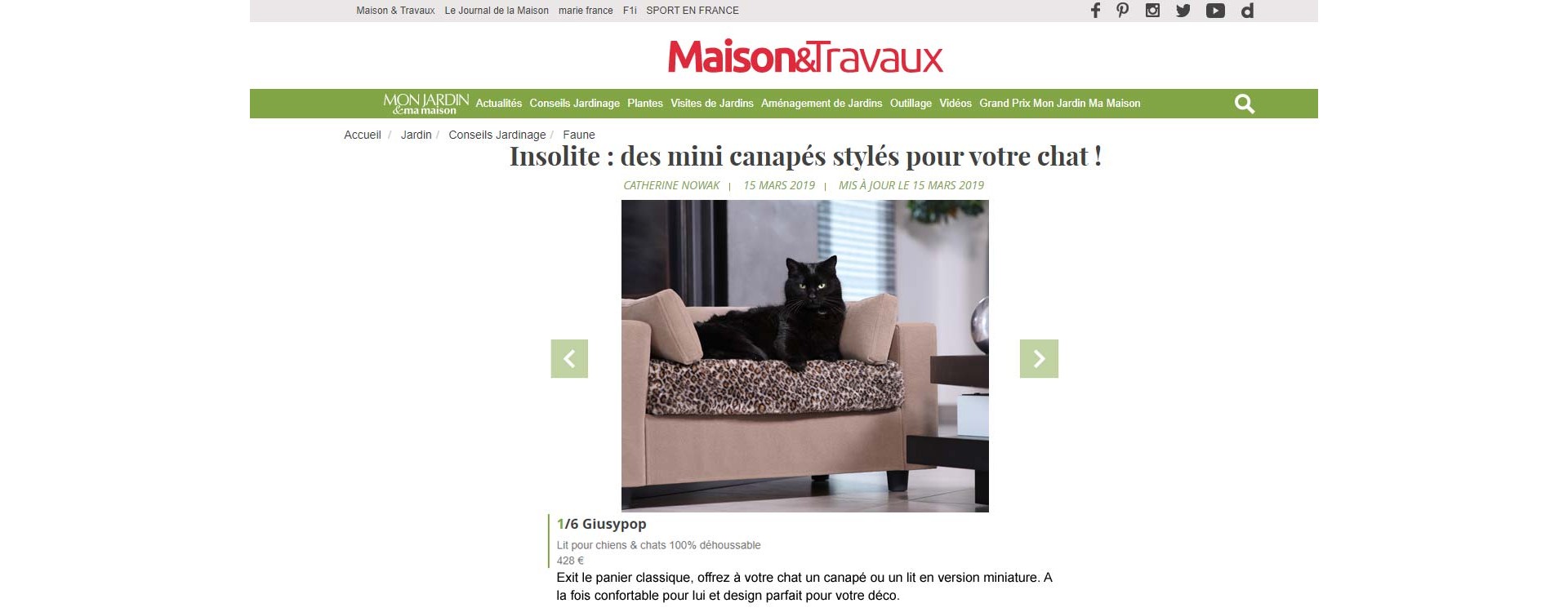 Maison & Travaux parle de Giusypop - Insolite : des mini canapés stylés pour votre chat !